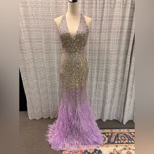 Lavender Sequin Halter Prom Dress
